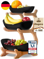 Obst Etagere 3-StöCkig Schwarz Keramik Obstschale | Mit BambusstäNder, Servierst