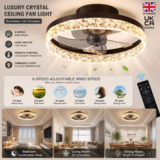 LED Ceiling Fan Light Adjustable Wind Speed Remote Control Bedroom Livingroom