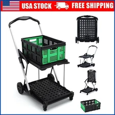 2-Tier Folding Collapsible Service Shopping Cart with 198 lbs Capacity Storage