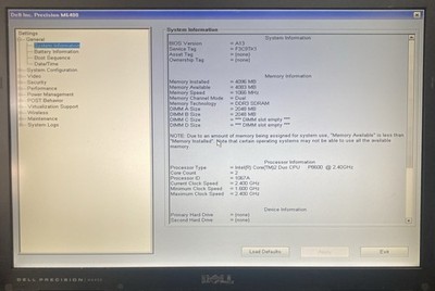 Dell Precision M6400 intel Core 2 Duo P8600 2.40GHz 4GB no HDD