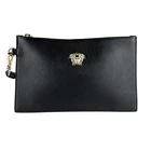Auth VERSACE Medusa Clutch Bag Black/Gold Leather/Metal - z9970