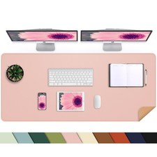 Cork Desk Mat 55x17 Inch DualSided Natural PU Leather Pad Waterproof Pink