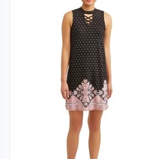 Black white and pink print dress size small