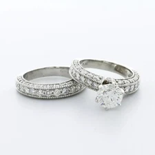 Engagement Ring Set Vintage Platinum 4.67 Carat Round Natural Diamond D SI3