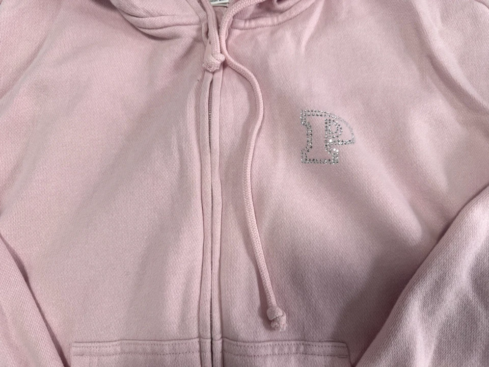 Moletom com capuz feminino com zíper frontal rosa Victoria's Secret algodão rosa tamanho P - Imagem 4 de 4