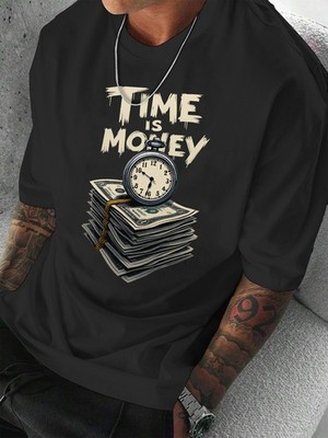 Men's Outdoor Casual Money Is Time Graphic Letter Print T-Shirt
