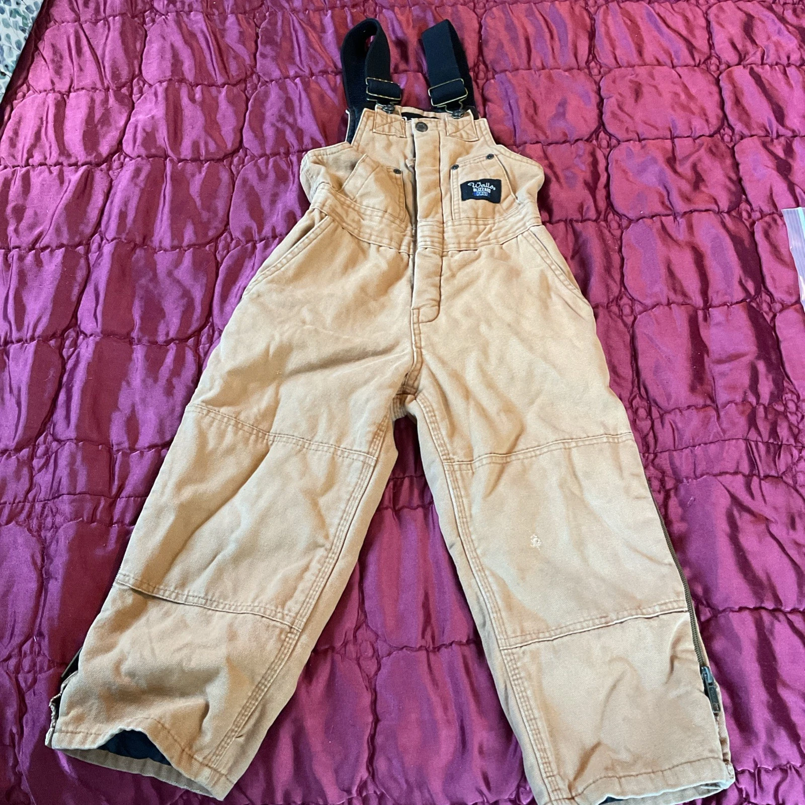 Walls Blizzard Pruf Overall Bibs Youth Small 6/7 Brown Insulated Full Zip Leg