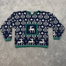 Vintage Christmas Sweater XL Fair Isle Ugly Reindeer Snowflakes Holiday 80s 90s