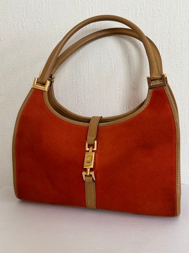 Gucci Jackie Suede Leather Handbag Orange Beadush Pre-owned From Japan