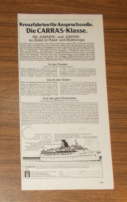 Seltene Werbung Seetours International CARRAS Kreuzfahrten Daphne Danae 1977
