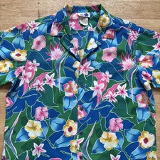 Vintage 70s Hilo Hattie Shirt Mens Blue Hawaiian Camp Collar Aloha FLORAL USA XL