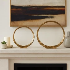 Aluminum Ring Decorative Object – Set of 2 Circular Sculpture Modern Home Dec...