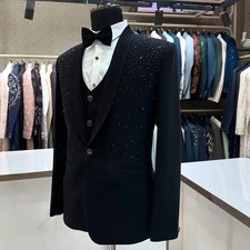 Man Suit Casual Fashionable Diamond-studded Collar Men's Suit for Wedding Dress