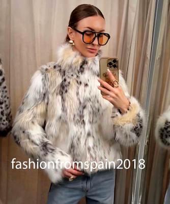 ZARA NEW WOMAN ZW COLL FAUX FUR JACKET SNOW LEOPARD BLACK ECRU