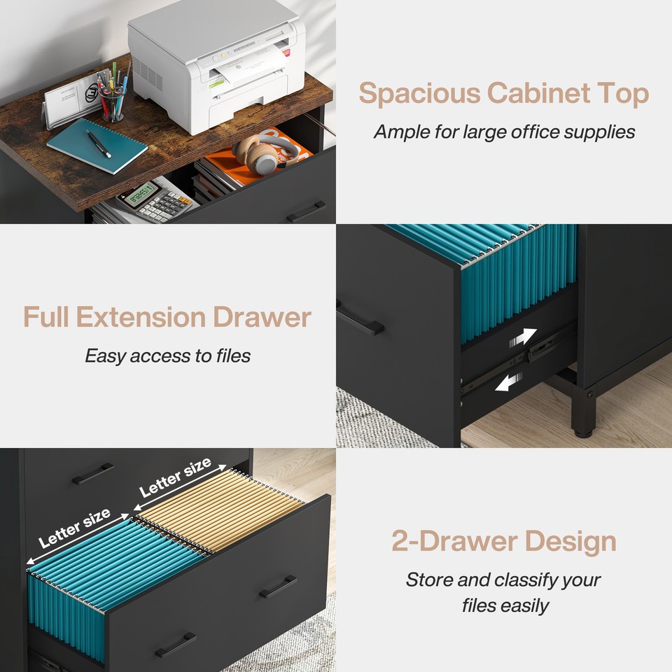 Two Face File Rack Lateral 2 Drawer File Cabinet Lockable Home Office Storage Filing ...