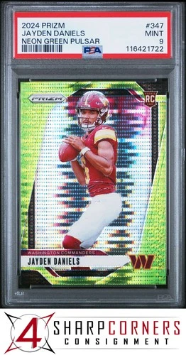 2024 PANINI PRIZM NEON GREEN PULSAR #347 JAYDEN DANIELS RC PSA 9