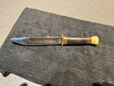 1921-22 Marble's 7" IDEAL Knife Leather Handle Stag Pommel Full Hilt Large Nut