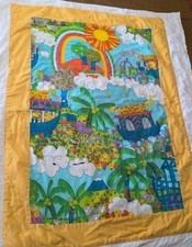 vtg 70s SEARS Children's Noah Ark handmade crib quilt baby /nursery