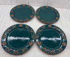 Frankoma USA Native American Teal Terracotta 8" Salad Plates Set 4 Thunderbird