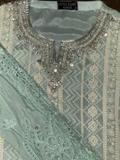 Limelight Kurta Light Turquoise with White Embroidery, Sequins and Silver