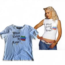 L.A.M.B. Gwen Stefani WHAT COLOR IS LOVE? Marie Claire WHITE Shirt FALL 05 Large