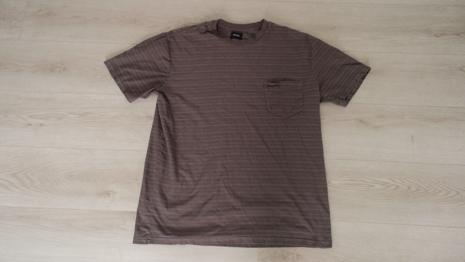 RVCA Striped Slim Fit Brown Crew Neck Short Sleeve T-Shirt Chest Pocket XL