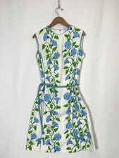 Vintage 60s/70s The Vested Gentress White Blue Green Floral Novelty Signed Dress