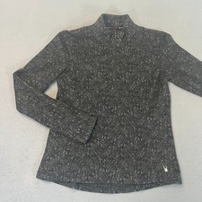 Spyder Active Womens Medium Black Charcoal Grey 1/4-Zip Pullover Sweater Zip Pkt