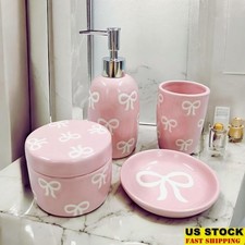 4pcs Ceramic Bathroom Accessory Set Soap Dispenser Toothbrush Holder Jars Tray