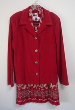 VINTAGE LESLIE FAY SZ 12P Suit Long Sleeve Pleated Skirt Scarf Red
