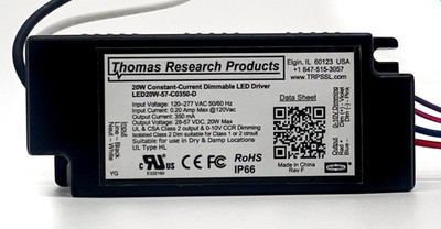 Thomas Research Products LED20W-57-C0350-D Constant Current LED Driver, Dimmable