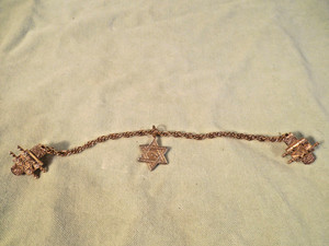 Gold Tone Judaica Sweater Clip Featuring Torah and Star of David Charms
