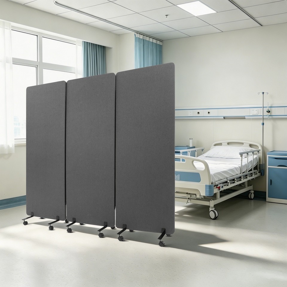 Dark Grey 3-Panel Room Divider Free Standing Office Privacy Panel with ...
