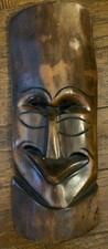 Vintage Wood Hand Carved 8" x 18" Tribal Tiki Mask Man Face With Birds