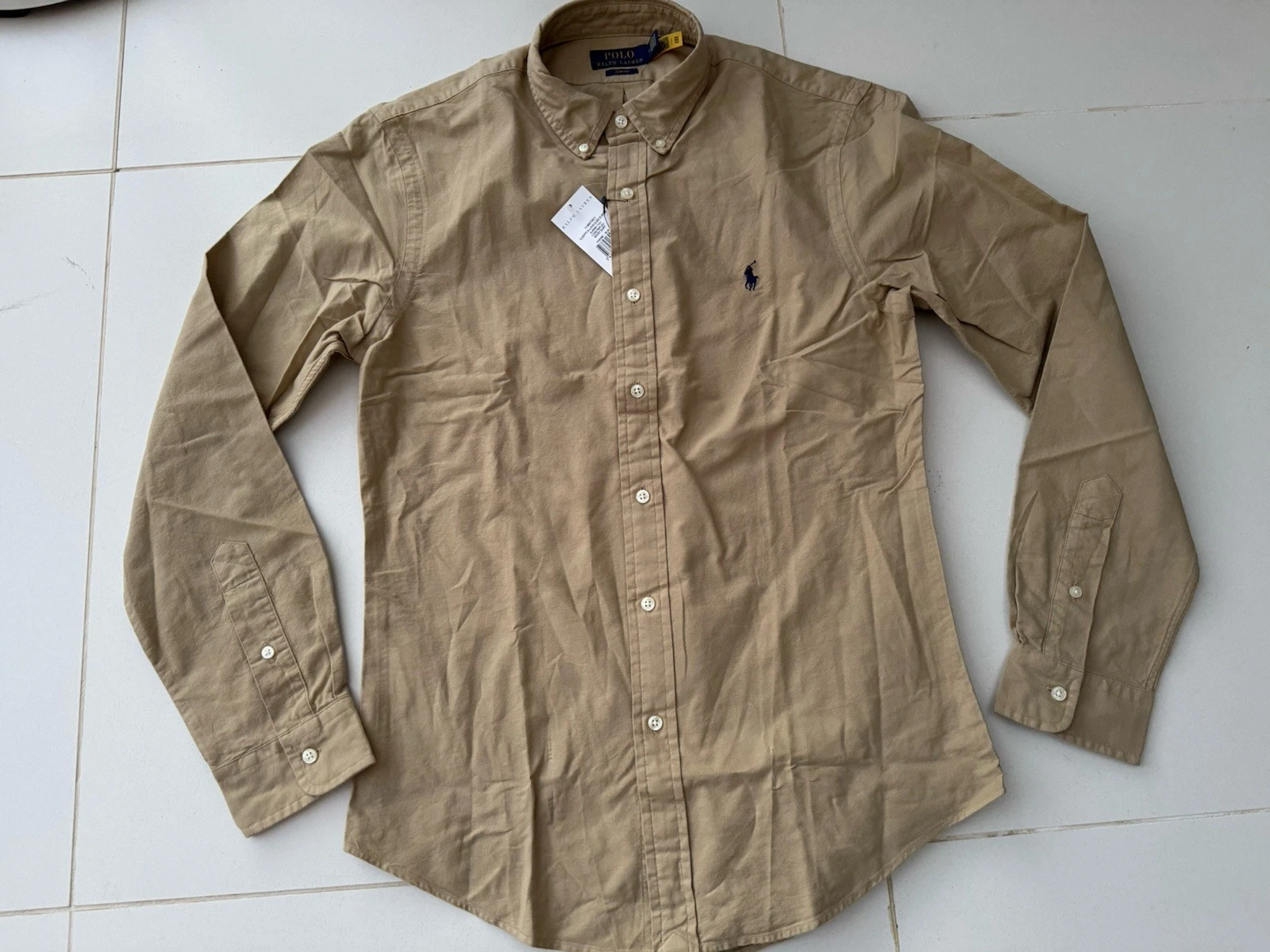 BNWT Polo Ralph Lauren Slim Fit Garment-Dyed Tan Size M Oxford Shirt. RRP£145