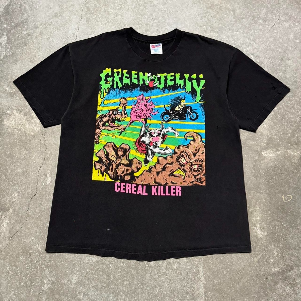 Vintage 90s Green Jelly Cereal Killers Punk Band T Shirt Size XL 