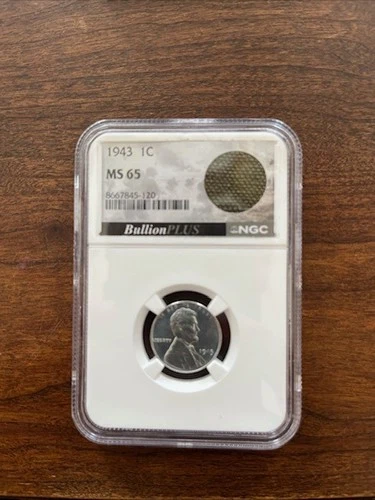 1943 Steel Lincoln Wheat Cent MS65 NGC WWII Bazooka Rocket Fragment Label