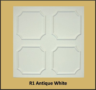 Decorative Texture Ceiling Tiles Glue UP - R1AW Antique White Finish On SALE