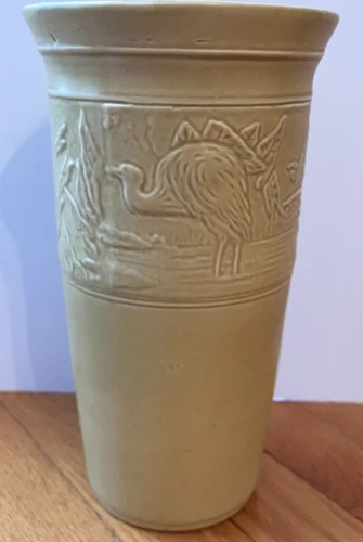 Red Wing Pottery Mustard Ceramic Vase with Cranes, # 144
