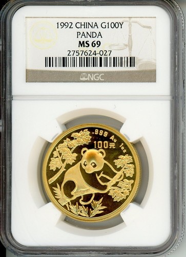1992 GOLD PANDA 100Y 100-Y NGC MS69 CHINA 1 Oz. 100 Yuan Yn MS-69 !!!