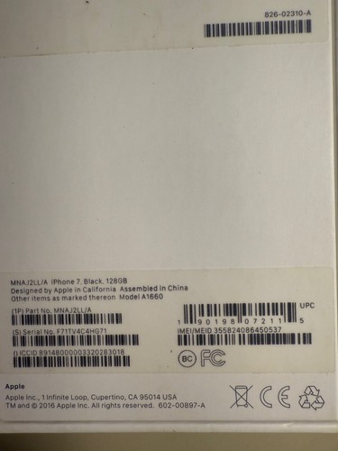 Apple iPhone 7 boîte vide uniquement pour noir, 128 Go, modèle MNAJ2LL/A - Photo 3 sur 6