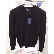 POLO RALPH LAUREN CABLE KNIT CASHMERE CREWNECK SWEATER POLO BLACK MENS SIZE S