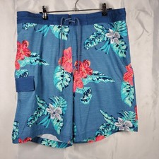George Board Shorts Hawaiian Tropical Blue Pink Green 3 Pockets Men Sz M 36/38 
