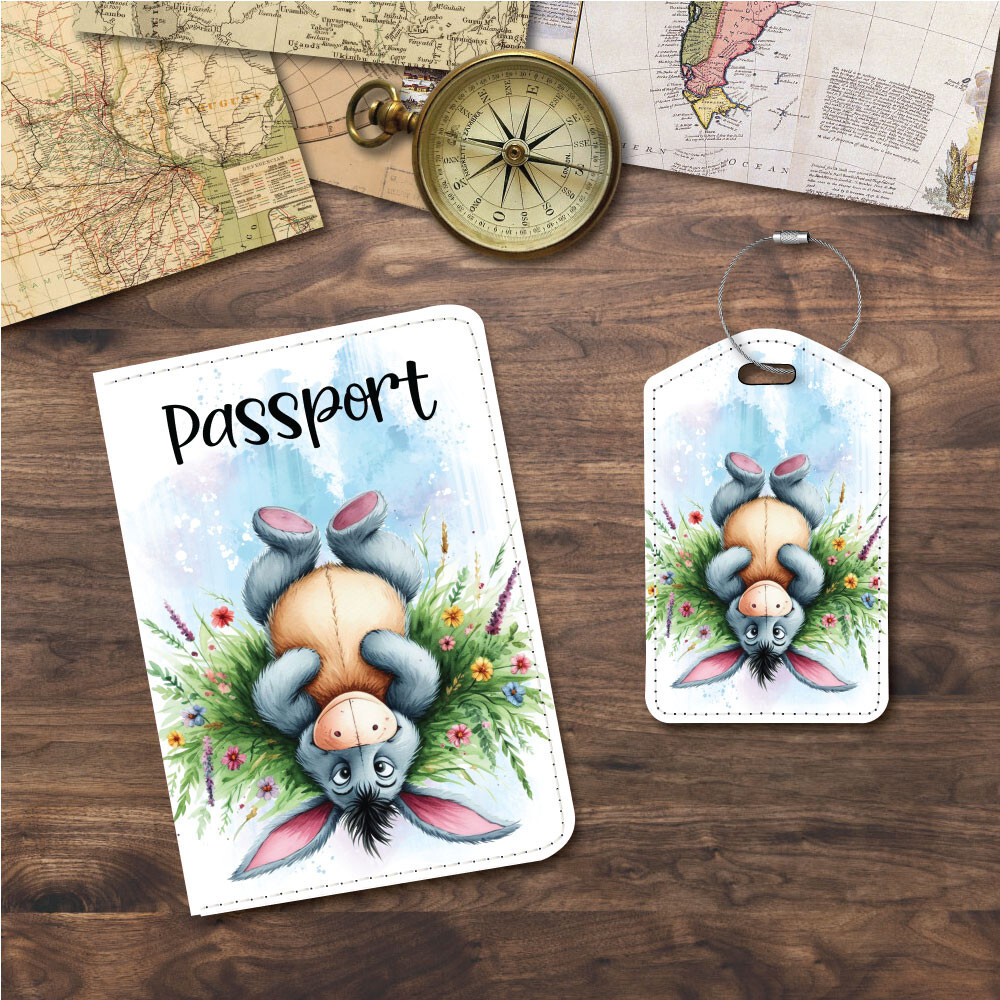Passport Holder Passport Cover Luggage Tag | Floral Eeyore-image