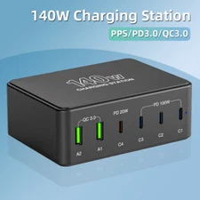 6 Ports 140W Multi USB C Wall Charger QC3.0 Type C PD 100W Fast Charging Station
