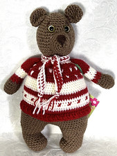 13"  Soft Toy    "THEO - The Bear"   Hand Crocheted   "by Little Old Ladies"