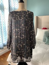 NWOTS Lulus Teal Floral Dress w/ Gold Thread Highlights, Sheer Arm, Size L