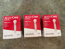 3 Boxes NEW ACCU-CHEK SOFTCLIX LANCETS 100 per Box Sealed-Use by Sept 2028