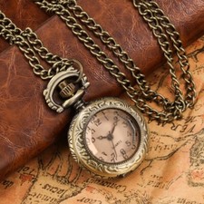 Vintage Mini Arabic Numerals Round Pocket Watch Necklaces Pendant Chain Gift Men