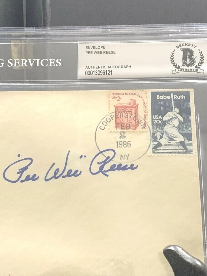 Pee Wee Reese (d.1999) Dodgers First Day Cover HOF Signed Autograph Beckett - Image 3 of 4